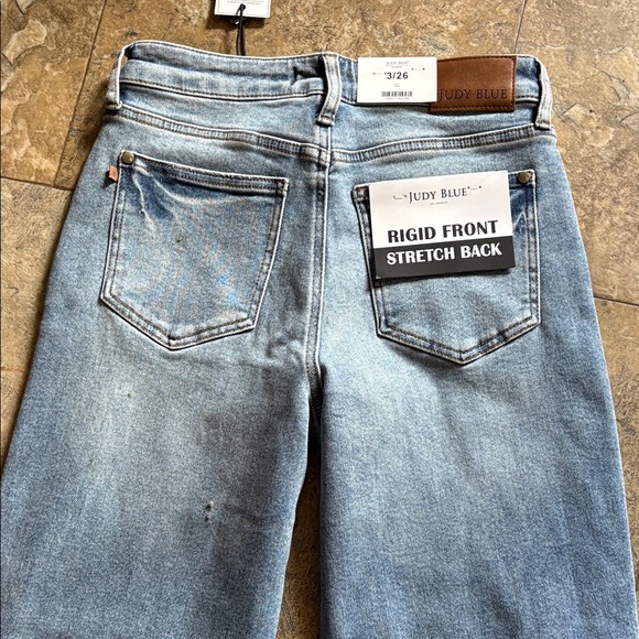 Judy Blue Distressed Straight Leg Jeans - Light Blue Rigid front - Picture 11 of 13